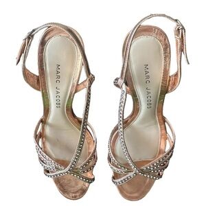Marc Jacobs women jewel sandals, Size 8 rose gold metallic with crystals vintage